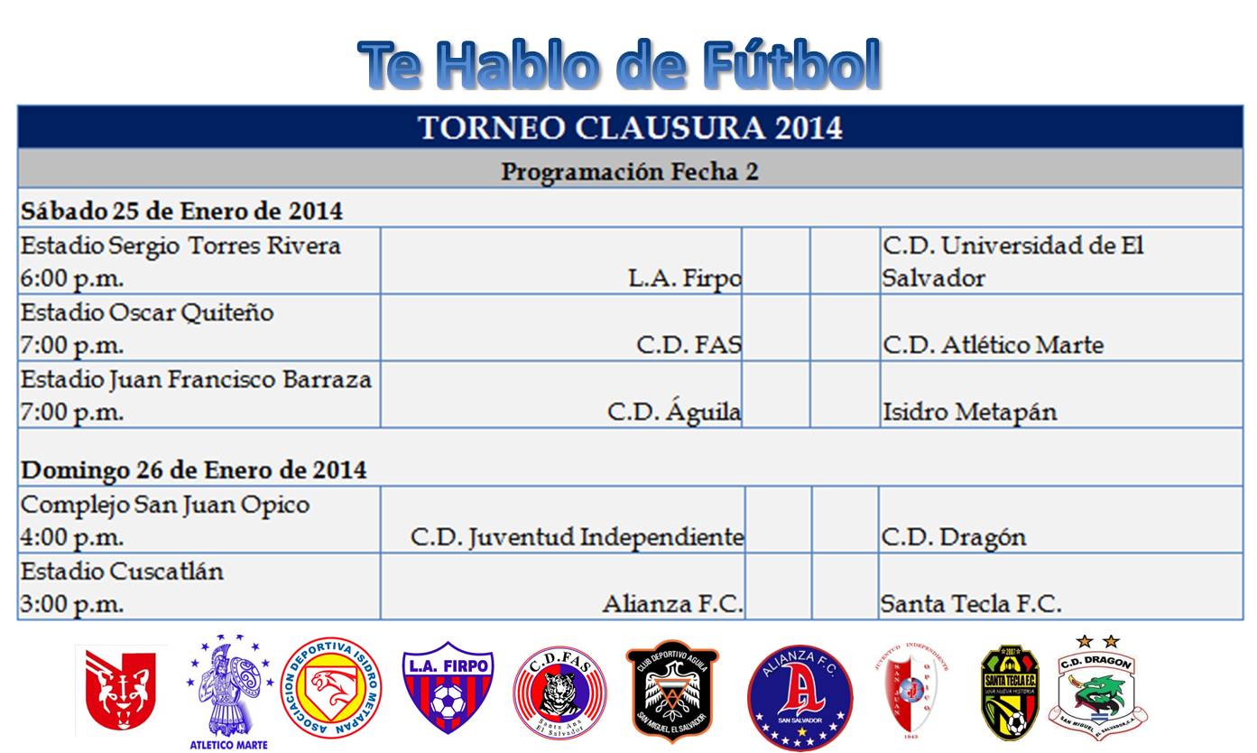 Programación Jornada 2 Clausura 2014