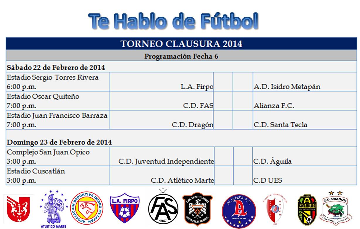 Programación Jornada 6 Clausura 2014