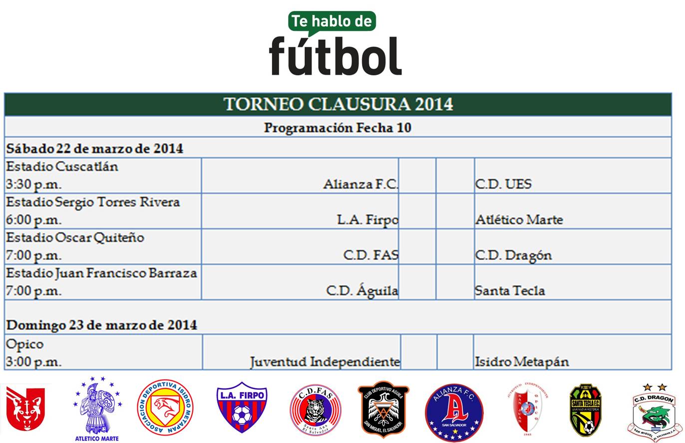 Programación Jornada 10 Clausura 2014